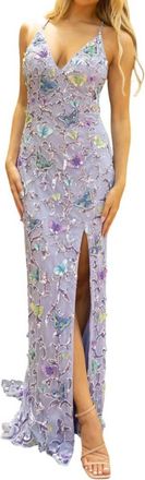 Primavera Plunging V-Neckline Printed Dress In Lilac