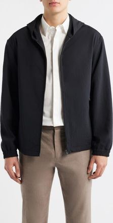 Emporio Armani Seersucker Hooded Jacket in Solid Black at Nordstrom, Size 42 Us