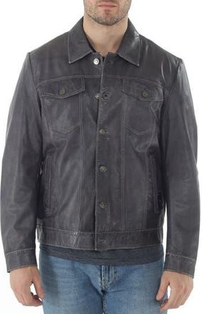 Missani Le Collezioni Leather Trucker Jacket in Black at Nordstrom Rack, Size Xx-Large