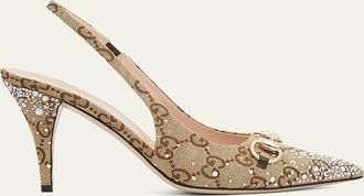 Gucci Erin GG Crystal Canvas Slingback Pumps