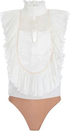 Elisabetta Franchi Bodysuit in Georgette en Kant - Dames - Bodies - Beige - S - Tops