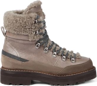 Brunello Cucinelli Monili-detail boots - women - Leather/Suede/Lamb Shearling/Rubber/Thermoplastic Polyurethane (TPU) - 35 1/2 - Brown