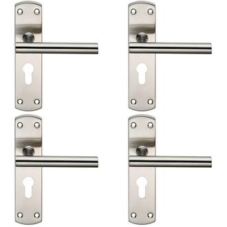 Loops 4x Mitred T Bar Lever Door Handle on Euro Lock Backplate 172 x 44mm Satin Steel in Metallics