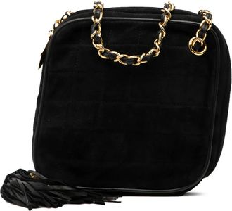 Chanel Borsa a tracolla CC in pelle scamosciata trapuntata con nappina 1989-1991 - Nero