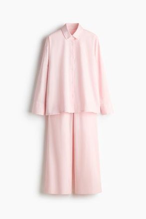 H&M Cotton Satin Pyjamas in Light Pink at Nordstrom, Size Xx-Small