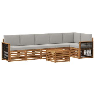 vidaXL Conjunto De Sof&aacute; Seccional Con Coj&iacute;n 6 Pcs Natural Y Gris Claro Vidaxl