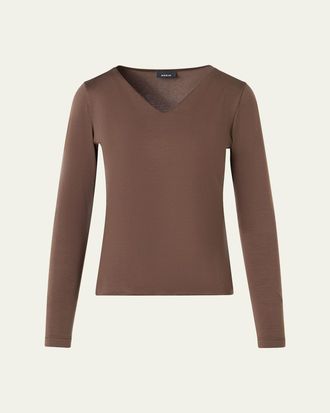 Akris V-Neck Jersey Long-Sleeve T-Shirt