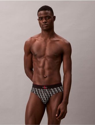 Calvin Klein Mens Graphic Monogram Microfiber Stretch Hip Brief - Black - XL