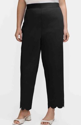 Foxcroft Elaine Scallop Hem Cotton Blend Crop Pants in Black at Nordstrom, Size 2X