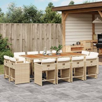 vidaXL Set Comedor De Jard&iacute;n Con Cojines 13 Pzas Rat&aacute;n Sint&eacute;tico Beige Vidaxl