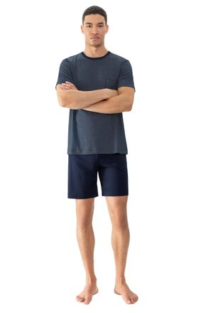 Mey Shorty MEY Bennison, Damen, Gr. 48, blau (yacht blau), Obermaterial: 78% Baumwolle, 22% Polyester, bequem kurz, Rundhals, Homewear-Sets Shorty, Legere