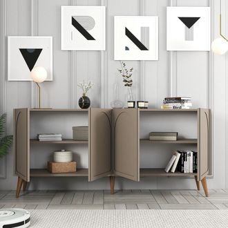 Dmora Aparador Niscemi, Alacena 2 Estantes, 4 Puertas, 4 Espacios, 180x35x81h Cm Gris Topo