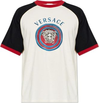 Versace T-shirt met print - Heren - T-shirts - Beige - XL - Katoen - Tops
