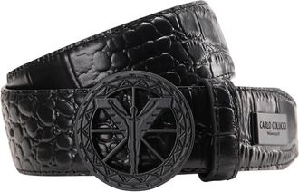Carlo Colucci Riem met reptielreli&euml;f Cogno - unisex - Riemen - Zwart - 105 CM - Leer - Accessoires