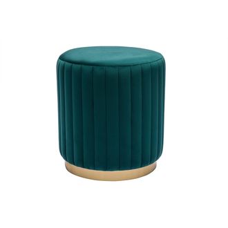 Miliboo Miliboo - Puf Redondo De Terciopelo Azul Petr&oacute;leo Y Metal Dorado D40 Cm Dona
