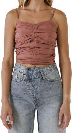 endless rose Shirred Cotton Tank Top in Mauve at Nordstrom, Size Medium