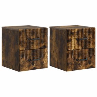 vidaXL Mesita De Noche De Pared 2 Pcs Roble Ahumado 34,5 X 33 X 40 Cm Vidaxl