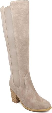 SUGAR Womens Riding Boots Heeled Knee High Boot with Tall Shaft, Taupe Oil Fabric, 7 UK