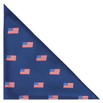 King & Priory USA Flag Stars and Stripes Navy Blue Herringbone Embroidered Pocket Square Handkerchief