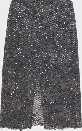 Brunello Cucinelli Lace Glow Embroidered Midi Skirt