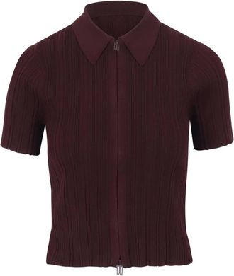 Victoria Beckham Tops, Dames, Paars, L, Ribbed zip-up polo