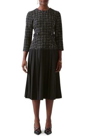 L.k. Bennett Maxine Metallic Tweed Pleated Dress in Black Ivory at Nordstrom Rack, Size 12 Us / 16 Uk