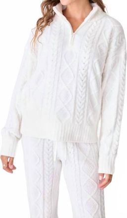 PJ Salvage Chenille Cozy Cable Quarter Zip Sweater In Ivory