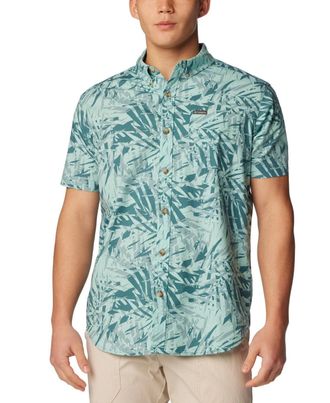 Columbia Rapid Rivers Shirt Mens Blue Dye Palms Printed Button-Down FTS1596