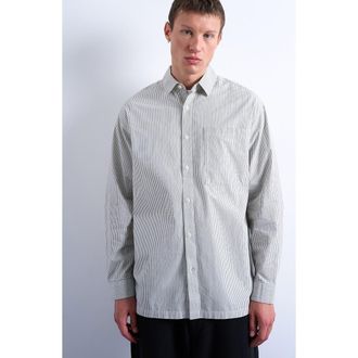 Topman Oversize Stripe Button-Up Shirt in Ecru Multi at Nordstrom, Size Xx-Large