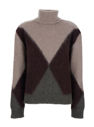 Mauro Grifoni Multicolor Turtleneck Sweater With Geometric Motif And Brushed Effect In Wool Woman