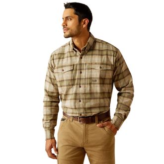 Ariat Mens Rebar Flannel DuraStretch Work Shirt Long Sleeve in Deep Lichen Cotton, Size X-Large, by Ariat