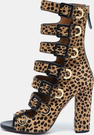 Aquazzura Beige/black Leopard Print Calf Hair Gladiator Sandals