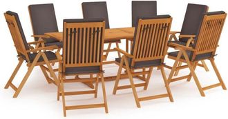 vidaXL Set De Comedor Para Jard&iacute;n 9 Piezas Teca Maciza Y Cojines Gris Vidaxl