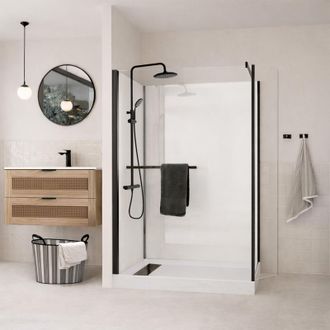 Aurlane Cabina De Ducha Italiana 120x90 Con Columna Negra Y Plato Alto