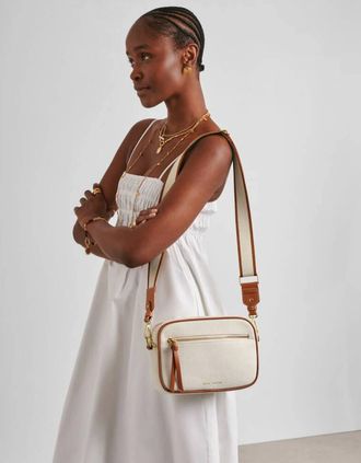 Katie Loxton Womens Hallie crossbody bag in canvas and cognac - White