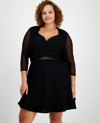 City Studios Womens City Studios Trendy Cardigan Shrug Black Glitter Open-Front FTS1501