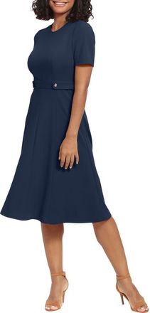 London Times Side Tab Fit & Flare Dress in Nvy Blazer at Nordstrom Rack, Size 10P