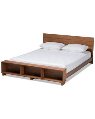 Baxton Studio Regina Modern Rustic Wood Full Platform Storage Bed W/Built-In Shelves