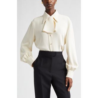 Valentino Solid Silk Cady Couture Button-Up Shirt in Vanilla at Nordstrom, Size 12 Us