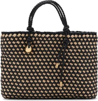 Mango Natural Fiber Tote in Black at Nordstrom