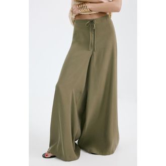 Mango High Waist Wide Leg Pants in Khaki Green at Nordstrom, Size X-Large