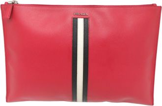 Prada Red Color Leather Clutch Bag (Pre-Owned)