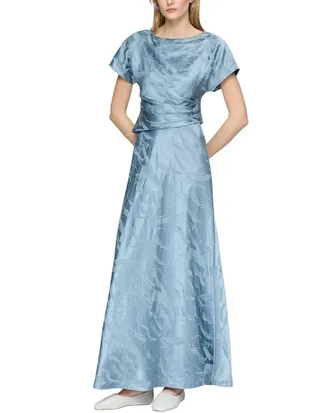 Lafayette 148 New York Bateau Neck Drape Front Linen-Blend Gown