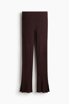 H&M Rib-knit Trousers in Dark Brown at Nordstrom, Size X-Small