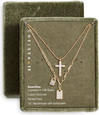 Chelsea28 Set of 2 Pendant & Charm Necklaces in Clear- Gold at Nordstrom Rack