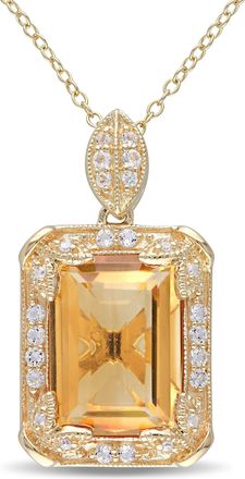 Mimi & Max 6 3/4ct TGW Emerald Cut Citrine-White Topaz and Diamond Halo Necklace in Yellow Silver