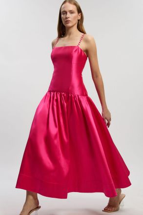 Karen Millen Womens Petite Twill Contrast Strappy Woven Maxi Dress - Fuchsia - Size 12 UK
