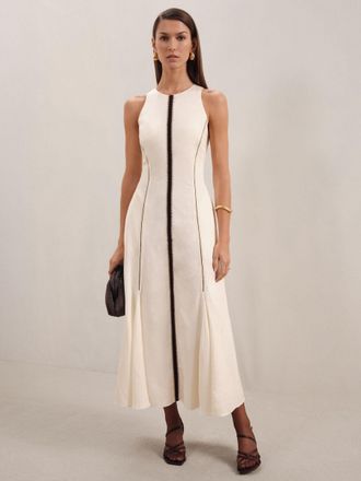 Reiss Inaya Petite Craft-stitch Sleeveless Midi Dress, 4, Cream & black
