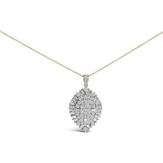 House of Brilliance 14K White and Yellow Gold 2.00 Cttw Diamond Cluster Pear Shaped Pendant Necklace at Nordstrom