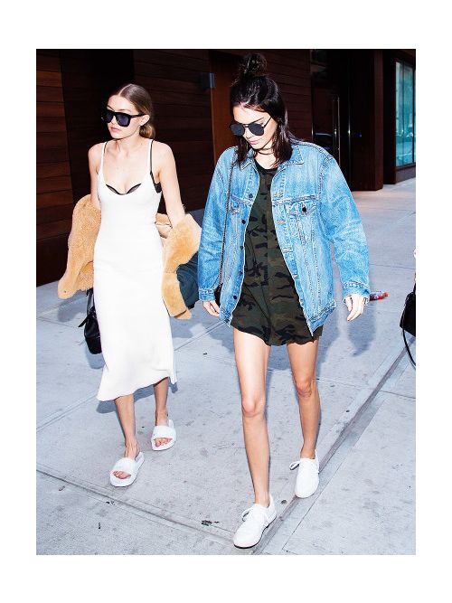 Gigi Hadid and Kendall jenner spotted walking down the street in New York.